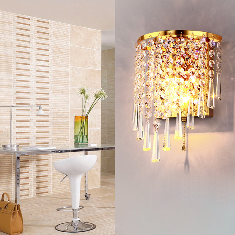 Lisslune | Modern Luxury Semi-Round Octagonal Pearl Stainless Steel Crystal 1-Light Wall Sconce Lamp for Living Room