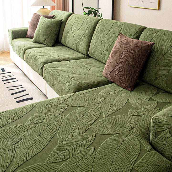 Lisslune | Modern Leaf Jacquard Waterproof Anti-Scratch Stretch Full Cover Sofa Cover