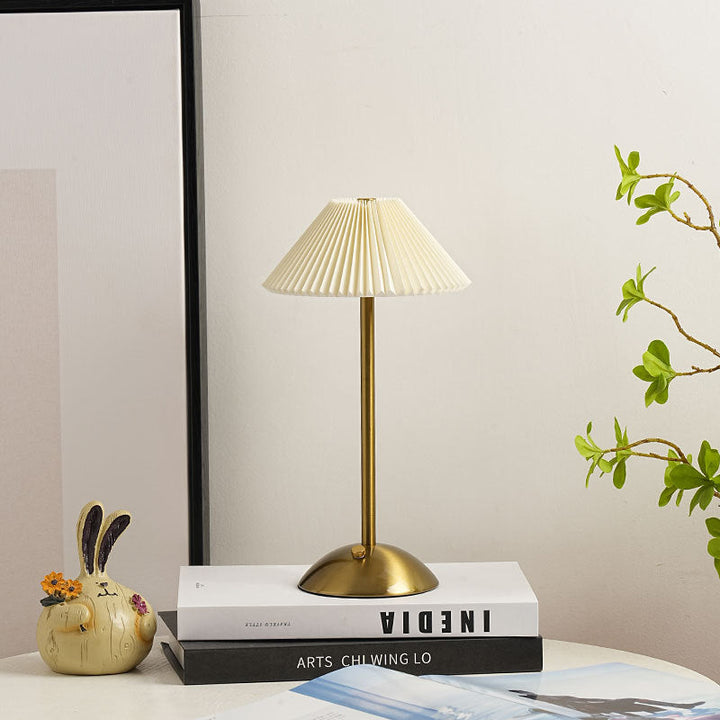 Lisslune | Contemporary Scandinavian rechargeable iron fabric cone pleated LED table lamp for bedside