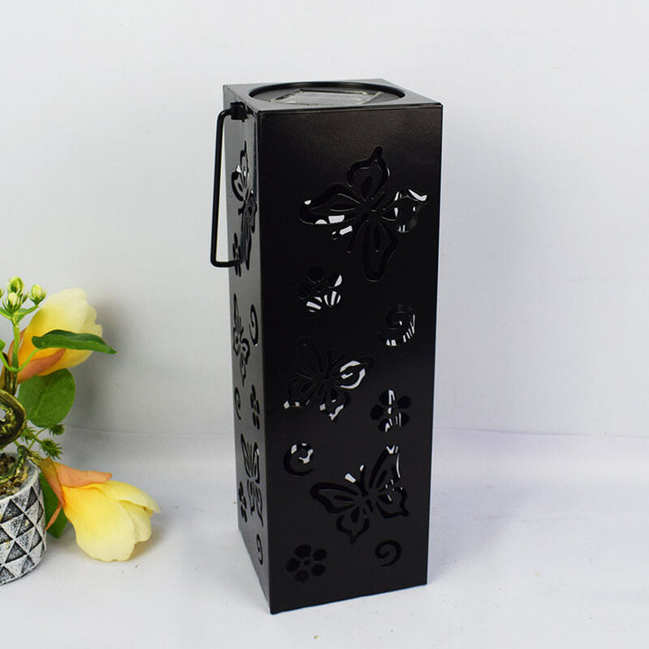 Lisslune | Solar Butterfly Rose Pattern Hollow Column LED Outdoor Waterproof Decorative Lamp