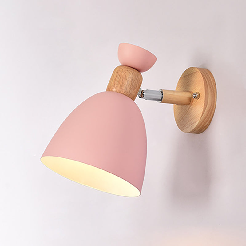 Lisslune | Modern Minimalistic Round Horn Aluminum Wood 1-Light Wall Lamp for Bedroom
