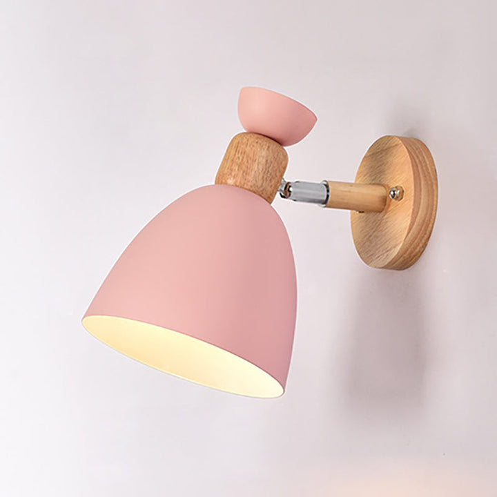 Lisslune | Modern Minimalistic Round Horn Aluminum Wood 1-Light Wall Lamp for Bedroom