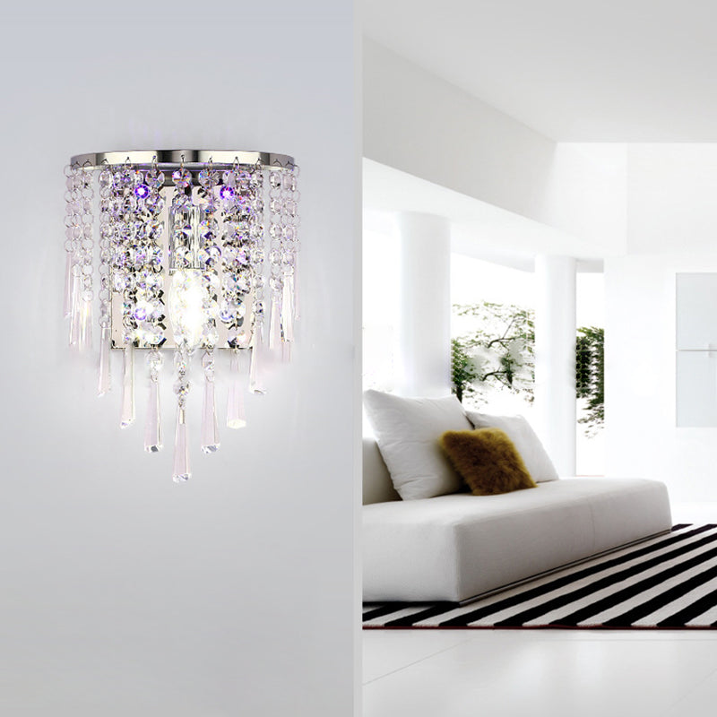 Lisslune | Modern Luxury Semi-Round Octagonal Pearl Stainless Steel Crystal 1-Light Wall Sconce Lamp for Living Room