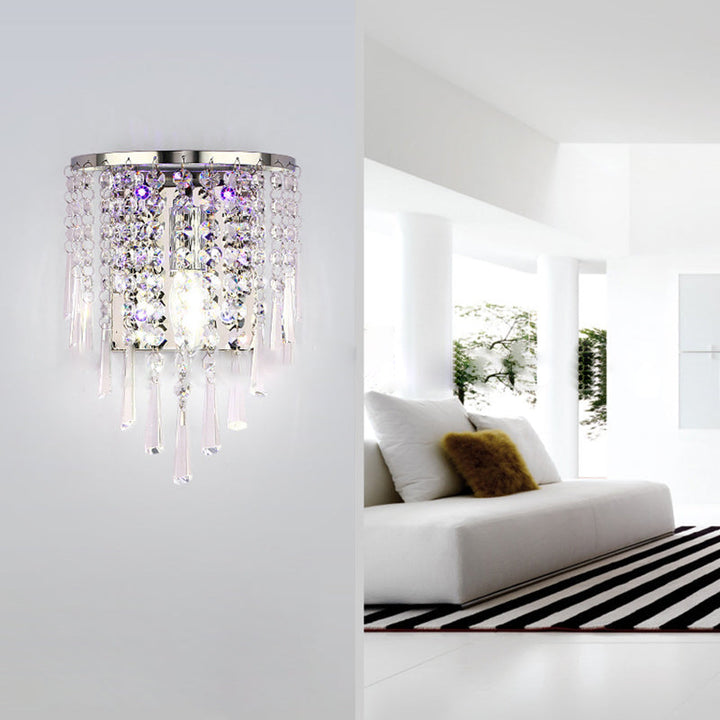 Lisslune | Modern Luxury Semi-Round Octagonal Pearl Stainless Steel Crystal 1-Light Wall Sconce Lamp for Living Room