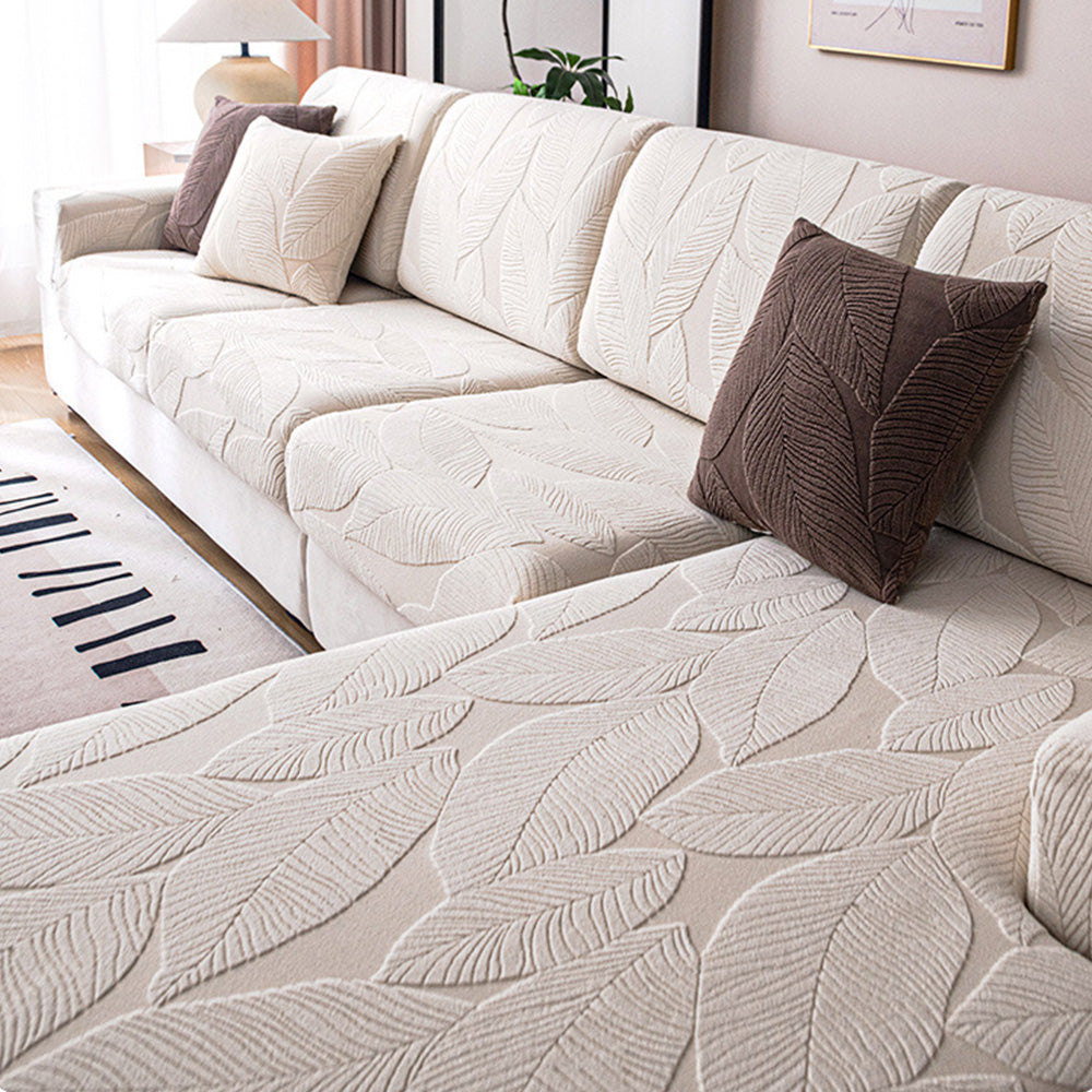 Lisslune | Modern Leaf Jacquard Waterproof Anti-Scratch Stretch Full Cover Sofa Cover