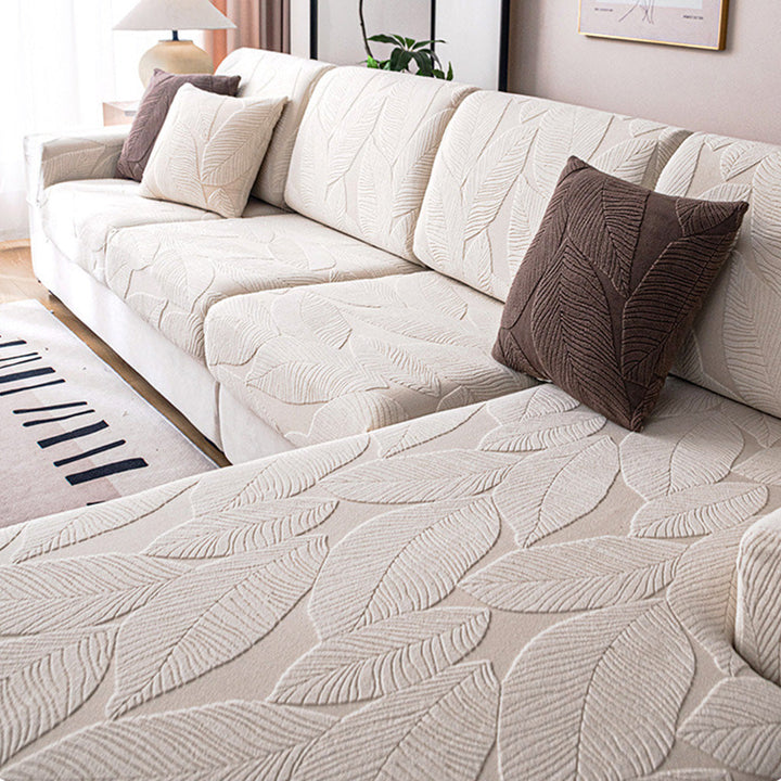 Lisslune | Modern Leaf Jacquard Waterproof Anti-Scratch Stretch Full Cover Sofa Cover