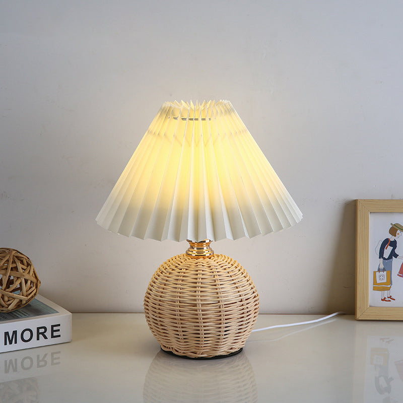 Lisslune | RattaLume Nordic LED Table Lamp | Woven Rattan & Foldable Fabric Shade | Mood Light | Decor for the Bedroom