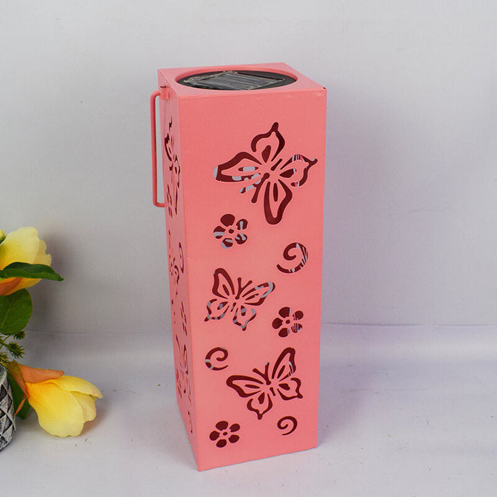 Lisslune | Solar Butterfly Rose Pattern Hollow Column LED Outdoor Waterproof Decorative Lamp