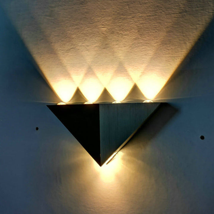 Lisslune | TriLumina Prism LED Wall Light | Creative Pyramid Design | Aluminum & Acrylic | Colored Light Options