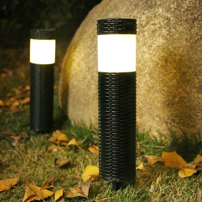Lisslune | Outdoor Solar Rattan Cylindrical LED Garden Lawn In-ground Landscape Light