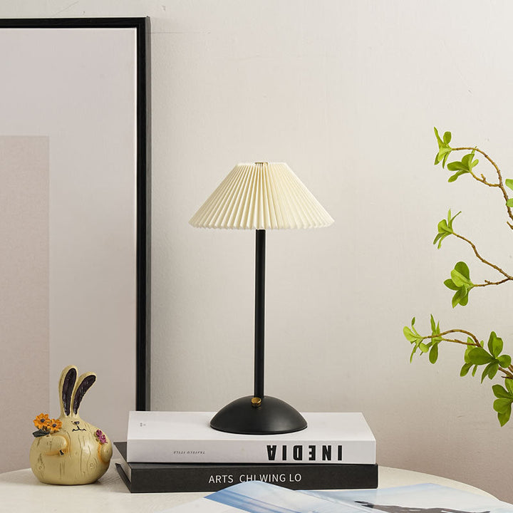 Lisslune | Contemporary Scandinavian rechargeable iron fabric cone pleated LED table lamp for bedside