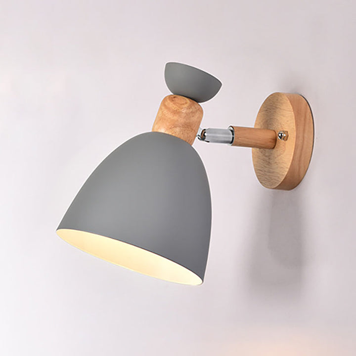 Lisslune | Modern Minimalistic Round Horn Aluminum Wood 1-Light Wall Lamp for Bedroom