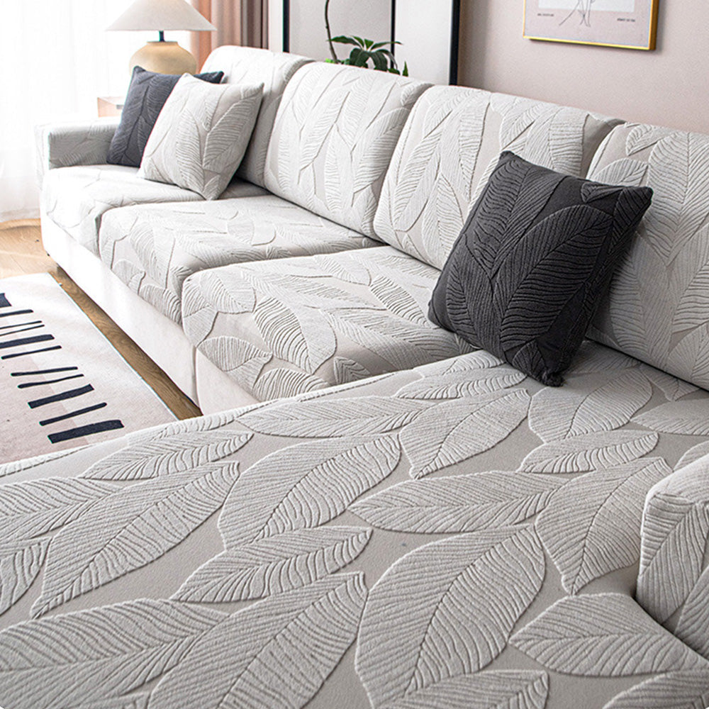 Lisslune | Modern Leaf Jacquard Waterproof Anti-Scratch Stretch Full Cover Sofa Cover