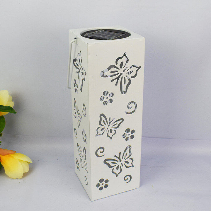 Lisslune | Solar Butterfly Rose Pattern Hollow Column LED Outdoor Waterproof Decorative Lamp