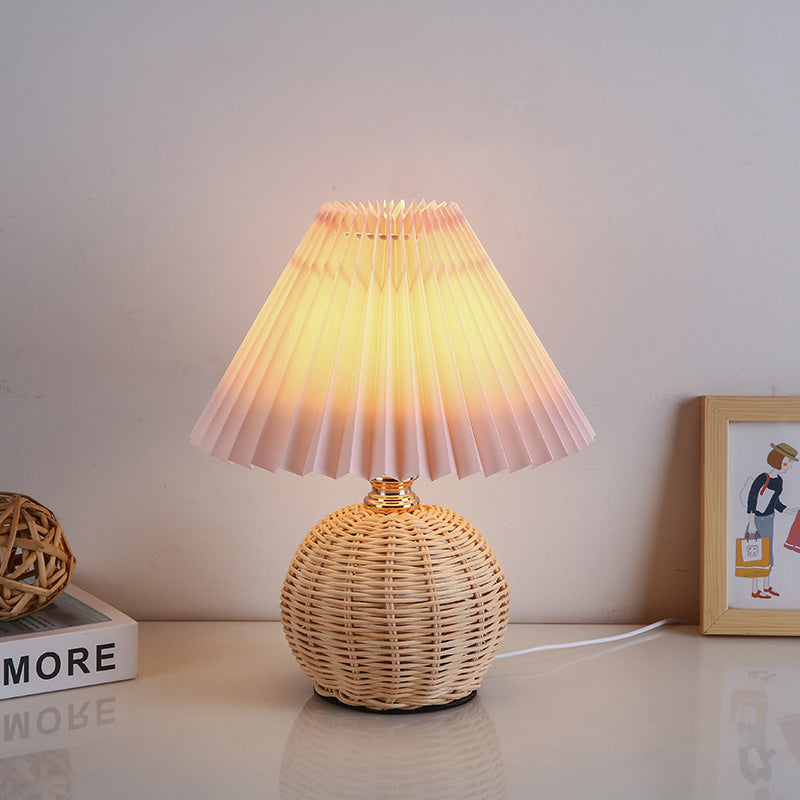 Lisslune | RattaLume Nordic LED Table Lamp | Woven Rattan & Foldable Fabric Shade | Mood Light | Decor for the Bedroom