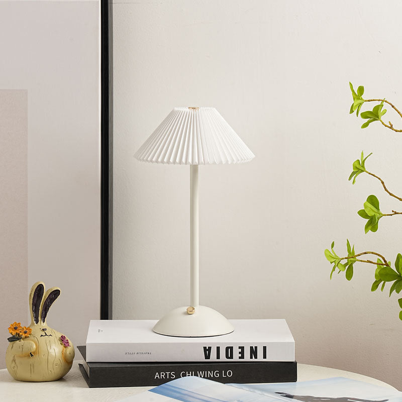 Lisslune | Contemporary Scandinavian rechargeable iron fabric cone pleated LED table lamp for bedside