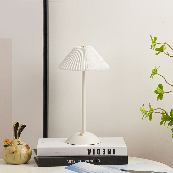 Lisslune | Contemporary Scandinavian rechargeable iron fabric cone pleated LED table lamp for bedside