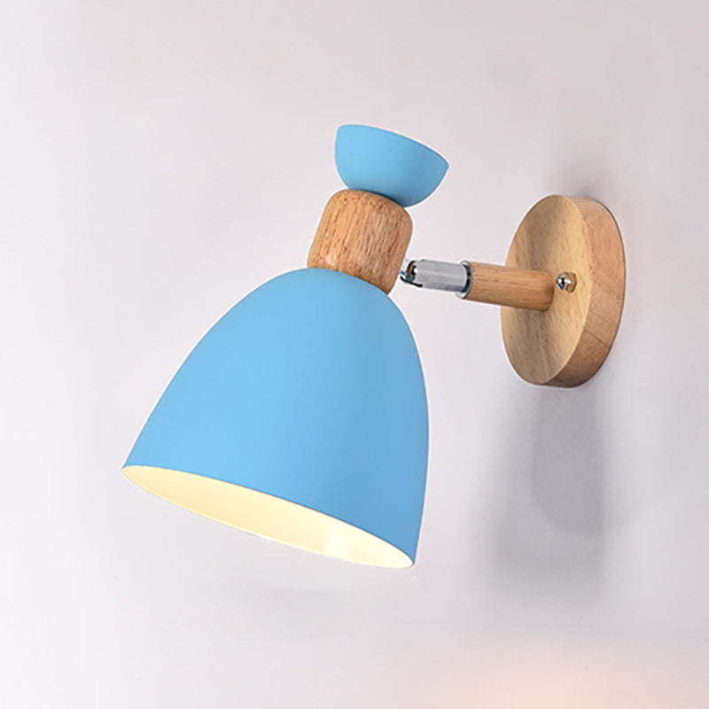 Lisslune | Modern Minimalistic Round Horn Aluminum Wood 1-Light Wall Lamp for Bedroom