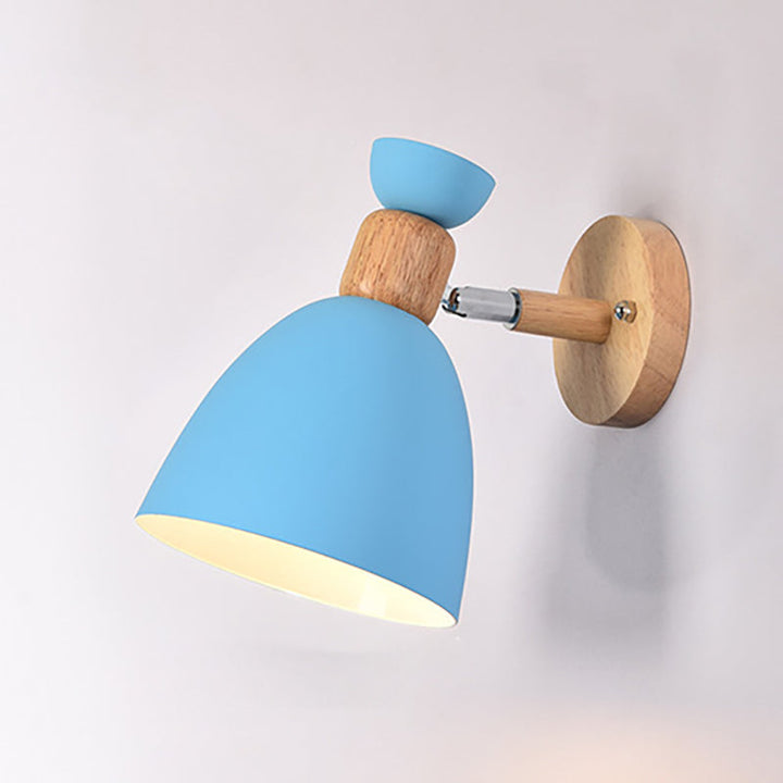 Lisslune | Modern Minimalistic Round Horn Aluminum Wood 1-Light Wall Lamp for Bedroom