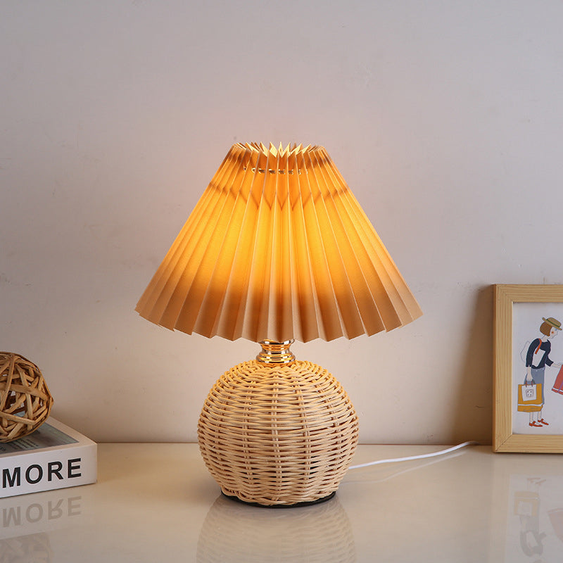 Lisslune | RattaLume Nordic LED Table Lamp | Woven Rattan & Foldable Fabric Shade | Mood Light | Decor for the Bedroom