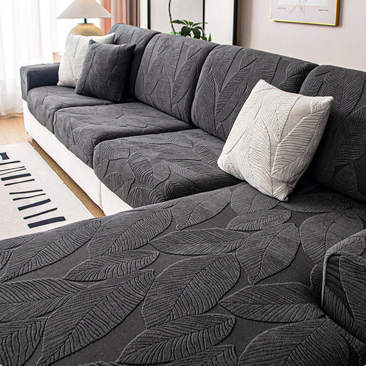 Lisslune | Modern Leaf Jacquard Waterproof Anti-Scratch Stretch Full Cover Sofa Cover