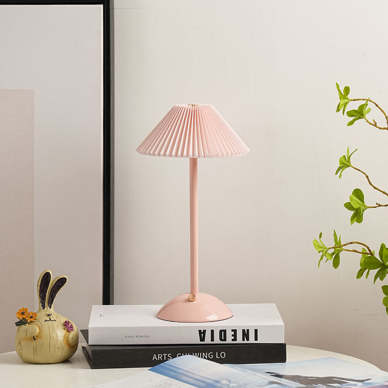 Lisslune | Contemporary Scandinavian rechargeable iron fabric cone pleated LED table lamp for bedside