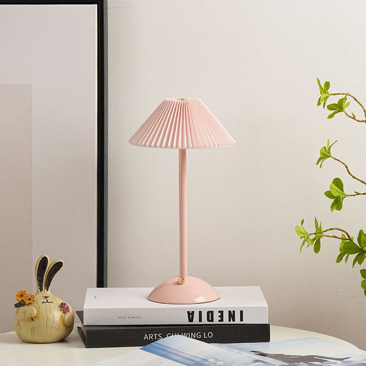 Lisslune | Contemporary Scandinavian rechargeable iron fabric cone pleated LED table lamp for bedside