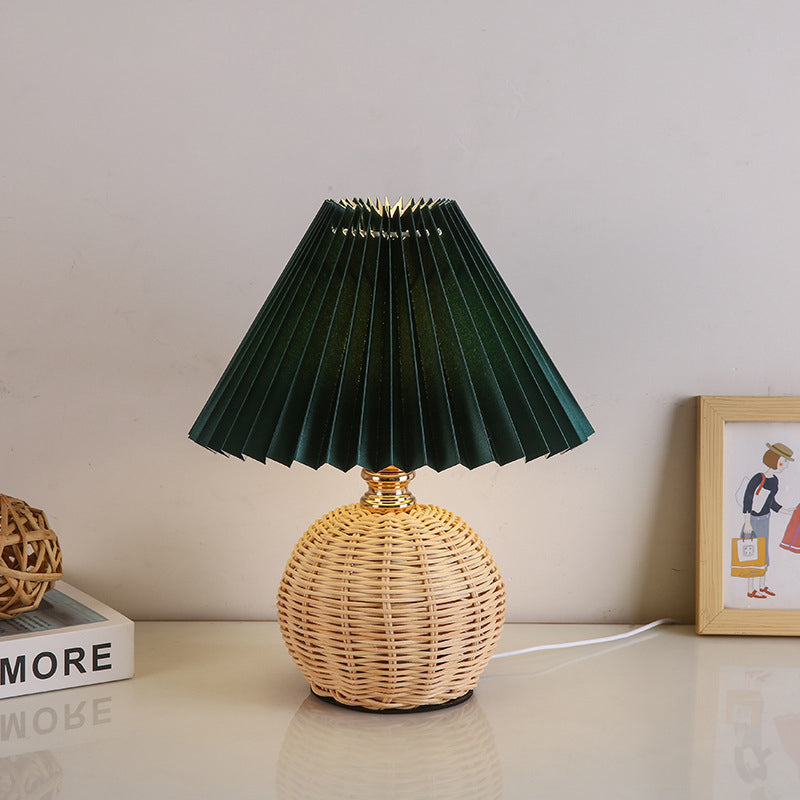 Lisslune | RattaLume Nordic LED Table Lamp | Woven Rattan & Foldable Fabric Shade | Mood Light | Decor for the Bedroom