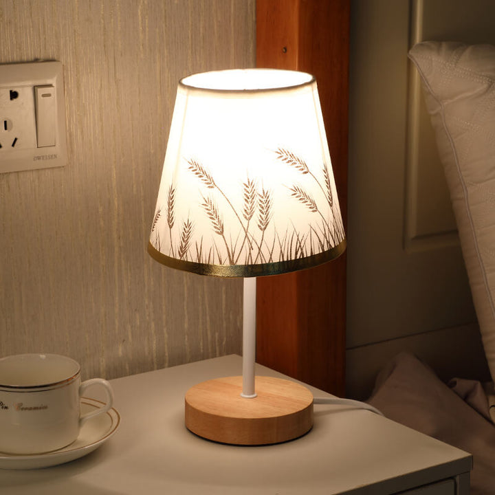 Lisslune | Nordic Vintage Fabric Cone Solid Wood LED Table Lamp