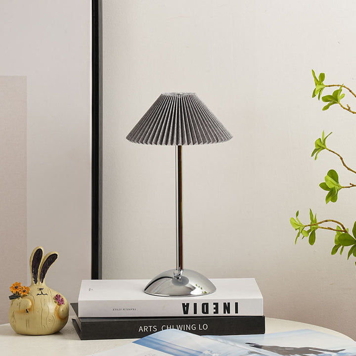 Lisslune | Contemporary Scandinavian rechargeable iron fabric cone pleated LED table lamp for bedside