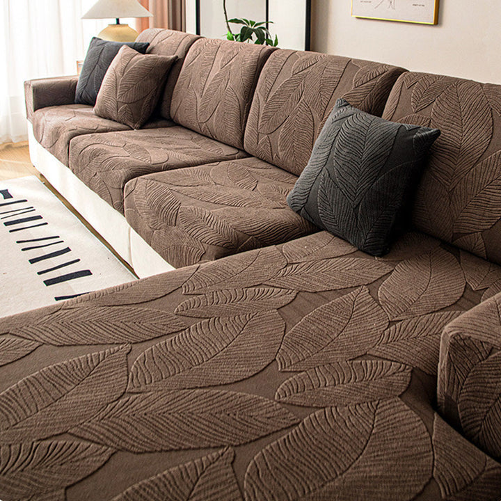 Lisslune | Modern Leaf Jacquard Waterproof Anti-Scratch Stretch Full Cover Sofa Cover