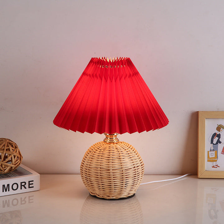 Lisslune | RattaLume Nordic LED Table Lamp | Woven Rattan & Foldable Fabric Shade | Mood Light | Decor for the Bedroom