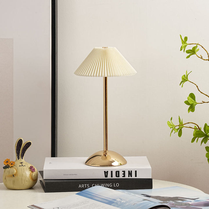 Lisslune | Contemporary Scandinavian rechargeable iron fabric cone pleated LED table lamp for bedside