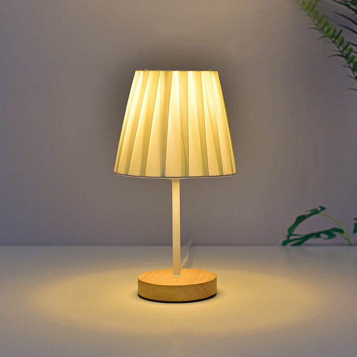 Lisslune | Nordic Vintage Fabric Cone Solid Wood LED Table Lamp
