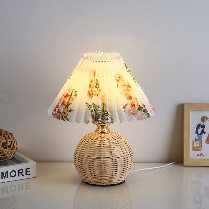 Lisslune | RattaLume Nordic LED Table Lamp | Woven Rattan & Foldable Fabric Shade | Mood Light | Decor for the Bedroom