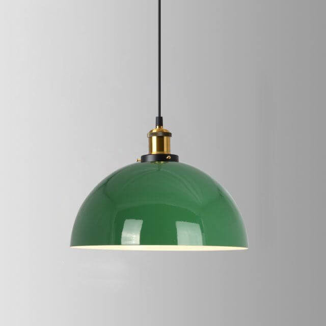 Lisslune | RetroDome Industrial Vintage Pendant Light | Green Iron Dome Design | Single Light | Rustic Ceiling Lighting