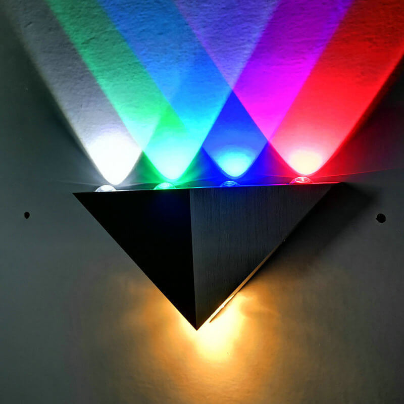 Lisslune | TriLumina Prism LED Wall Light | Creative Pyramid Design | Aluminum & Acrylic | Colored Light Options