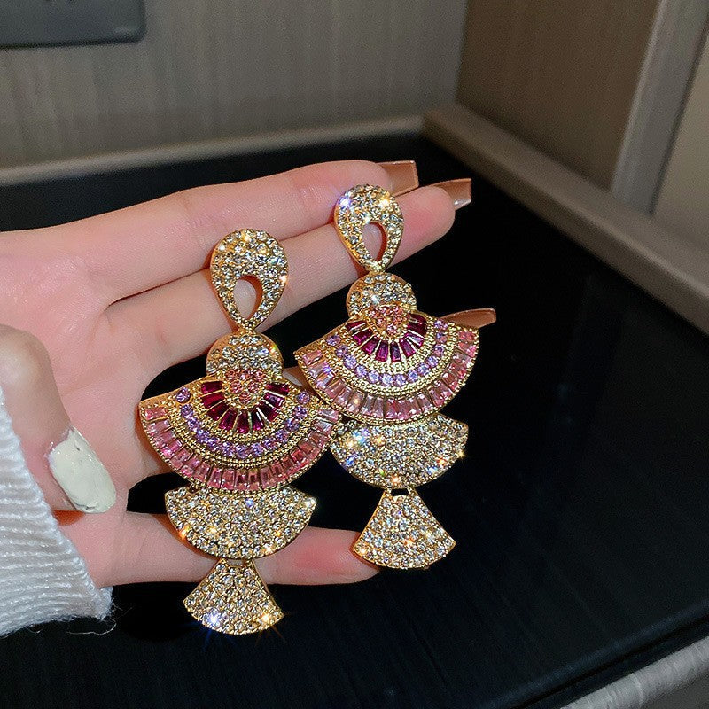 Lisslune | Synthetic-Diamond-Studded Metal Long Tassel Earrings for Women