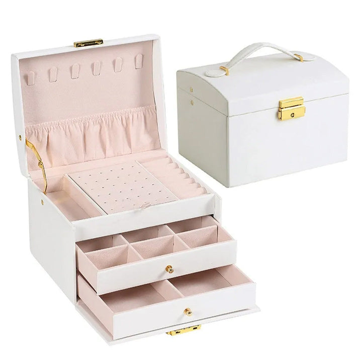 Lisslune | Large Jewelry Earing and Necklace Box Storage Holder Organizer for Women and Guys Case Stand with Drawers and Lock