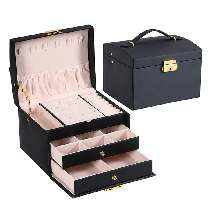Lisslune | Large Jewelry Earing and Necklace Box Storage Holder Organizer for Women and Guys Case Stand with Drawers and Lock