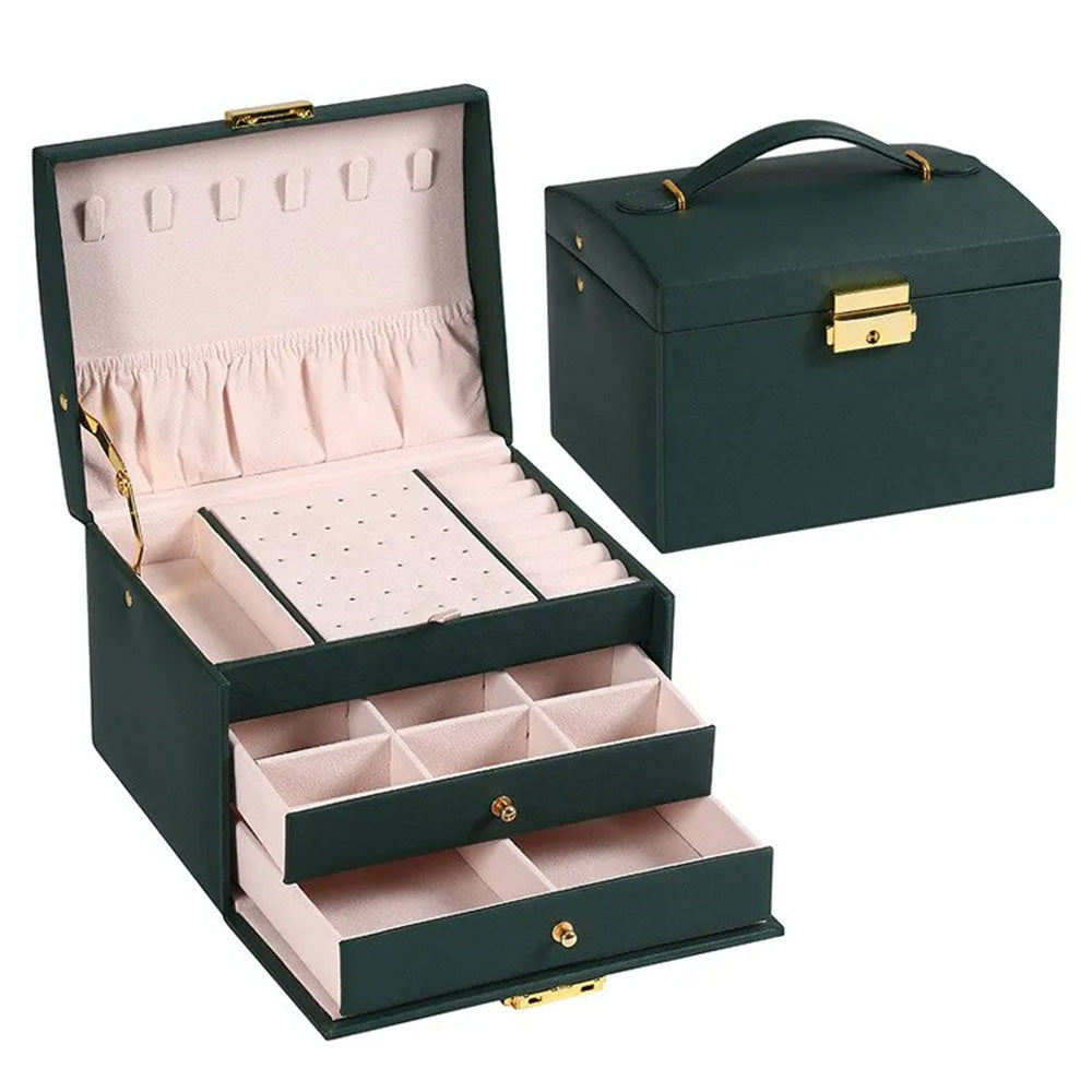 Lisslune | Large Jewelry Earing and Necklace Box Storage Holder Organizer for Women and Guys Case Stand with Drawers and Lock