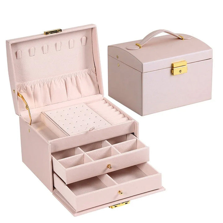 Lisslune | Large Jewelry Earing and Necklace Box Storage Holder Organizer for Women and Guys Case Stand with Drawers and Lock