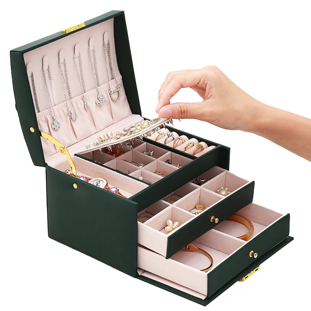 Lisslune | Large Jewelry Earing and Necklace Box Storage Holder Organizer for Women and Guys Case Stand with Drawers and Lock