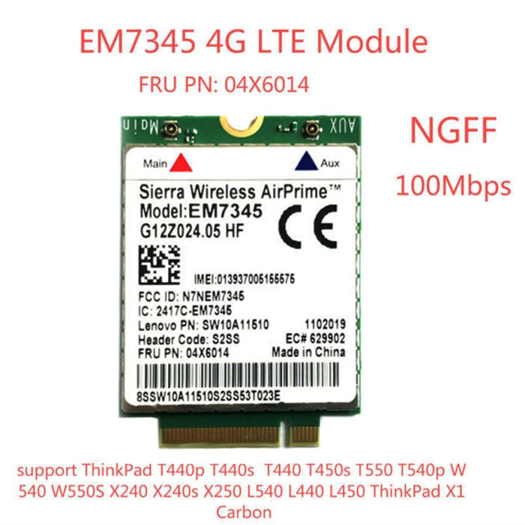 Lisslune | EM7345 4G Module NGFF M.2 WWAN Card 04 x 6014 4G LTE / HSPA + 42Mbps Card for Lenovo IBM / ThinkPad T450 / X240