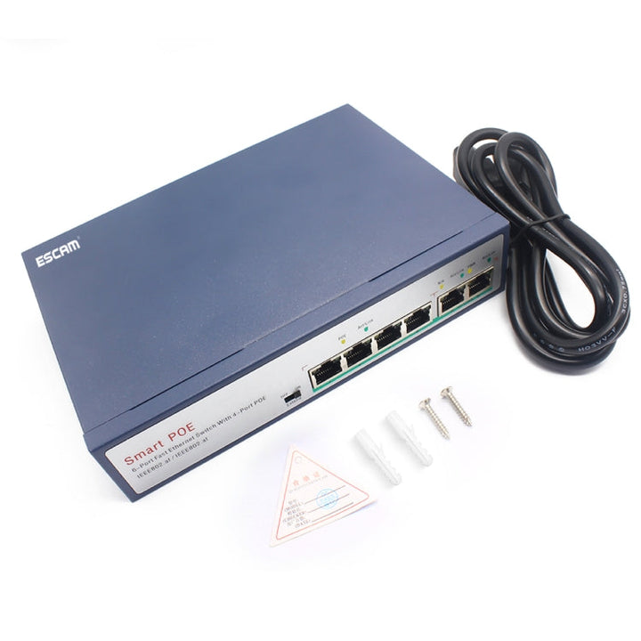 Lisslune | ESCAM POE 4+2 6-Port Fast Ethernet Switch 4-Port POE 10/100M 120W Network Switch, Transmission distance: 150m (Black)