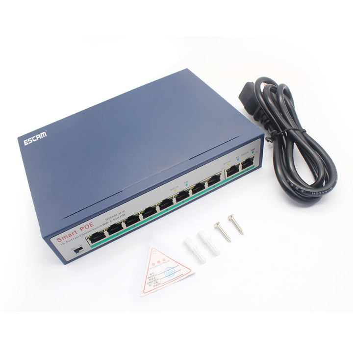 Lisslune | ESCAM POE 8+2 10-Port Fast Ethernet Switch 8-Port POE 10/100M 120W Network Switch, Transmission Distance: 150m(Blue)