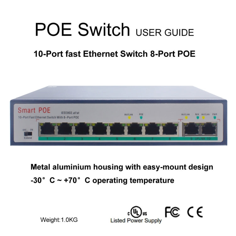 Lisslune | ESCAM POE 8+2 10-Port Fast Ethernet Switch 8-Port POE 10/100M 120W Network Switch, Transmission Distance: 150m(Blue)