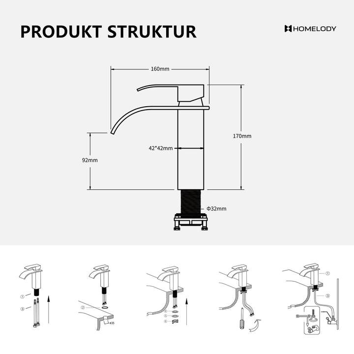 Lisslune | Waterfall Mixer Tap Black Copper Bathroom Faucet with Flat Spout for Low Sink and Hand Wash Basin