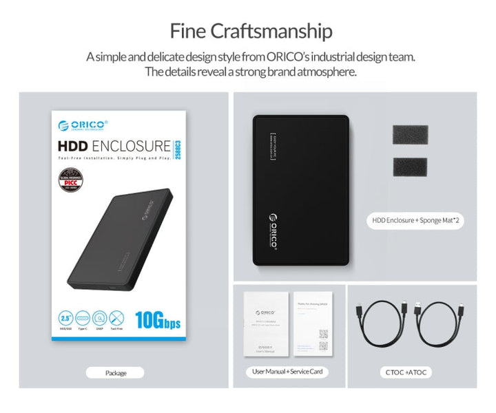 Lisslune | ORICO 2.5 inch Type-C Hard Drive Enclosure