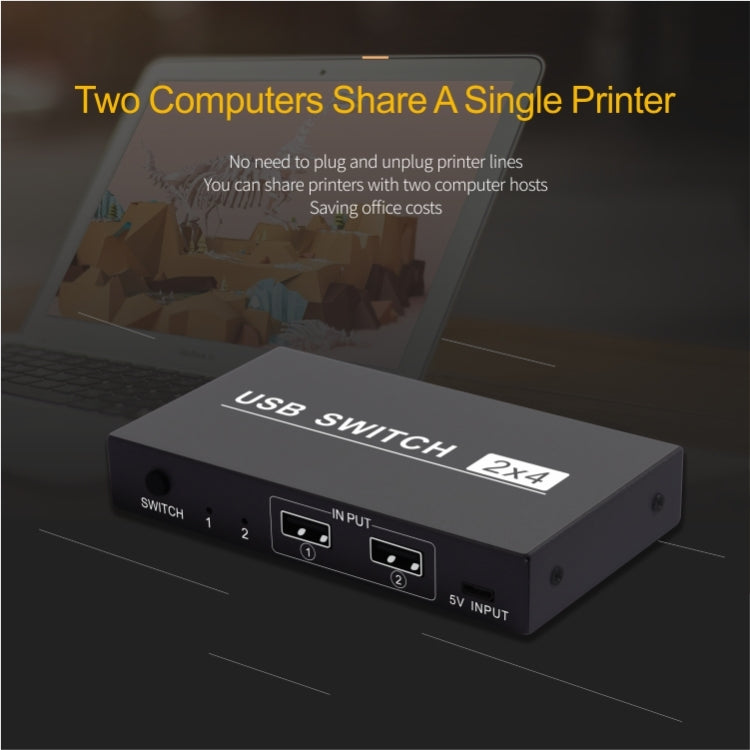 Lisslune | 2x4 USB Switch 2 Port PCs Share 4 Devices for Printer Keyboard Mouse Monitor
